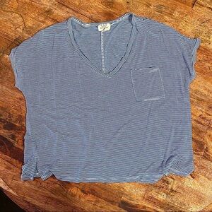 PST Los Angeles‎ Cropped Striped Silky Rayon Tee